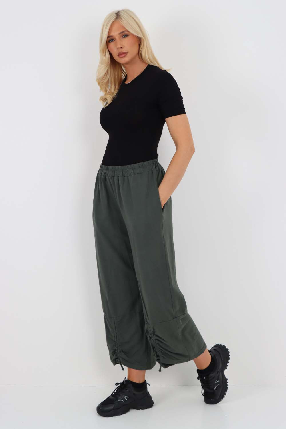 Italian Drawstring Hem Cotton Trousers With Side Pockets