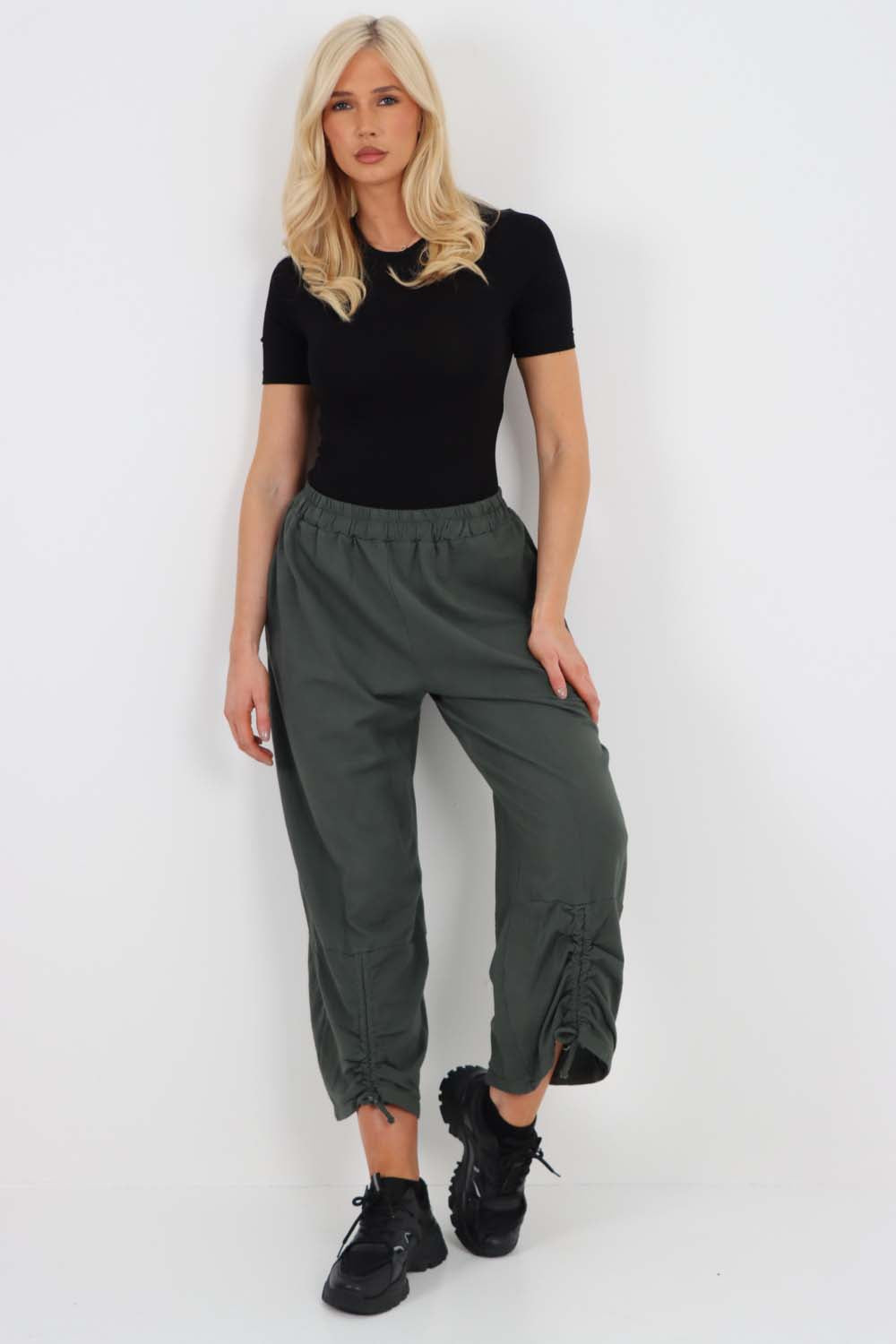 Italian Drawstring Hem Cotton Trousers With Side Pockets