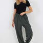 Italian Ruched Hem Cotton Trousers With Side Pockets