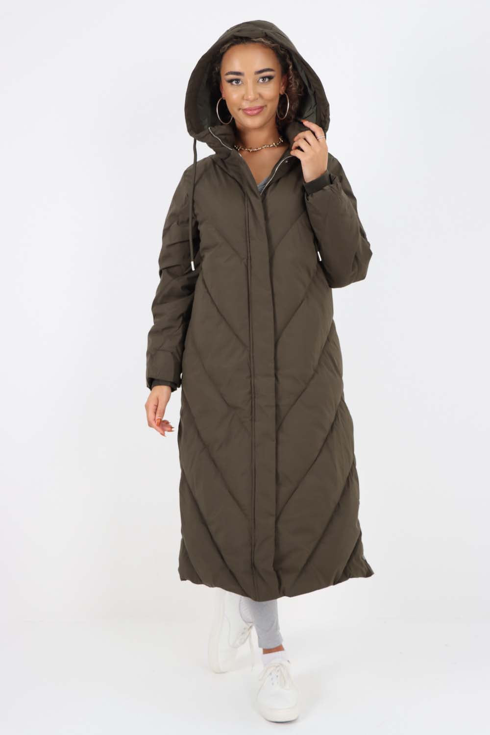 Italian Quilted Hooded Long Jacket Coat