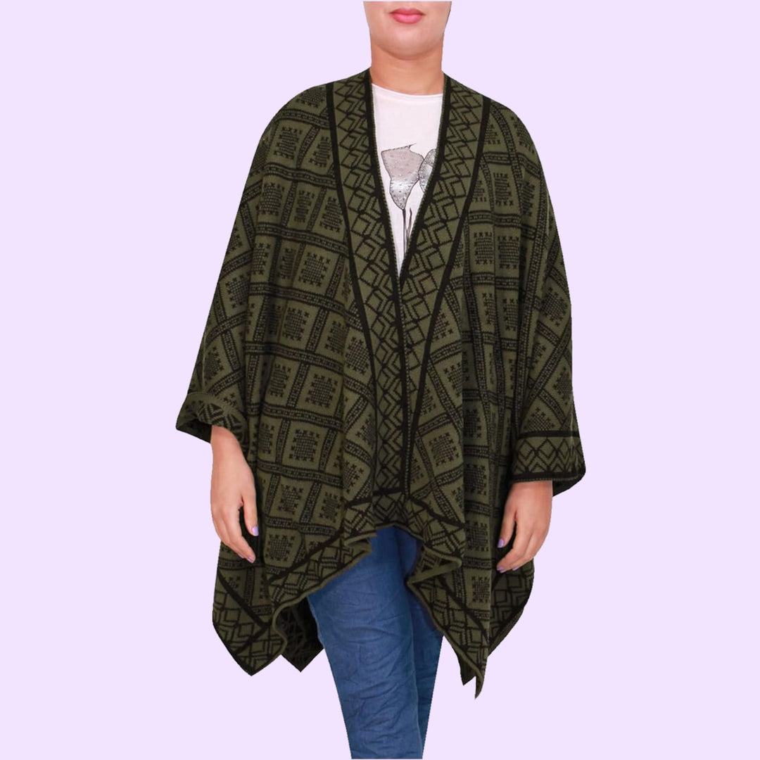 Open Front Printed Poncho Cape