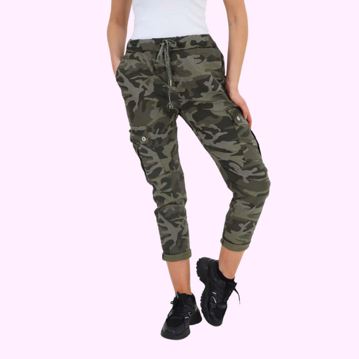 Italian Drawstring Camo Side Pockets Cargo Trousers