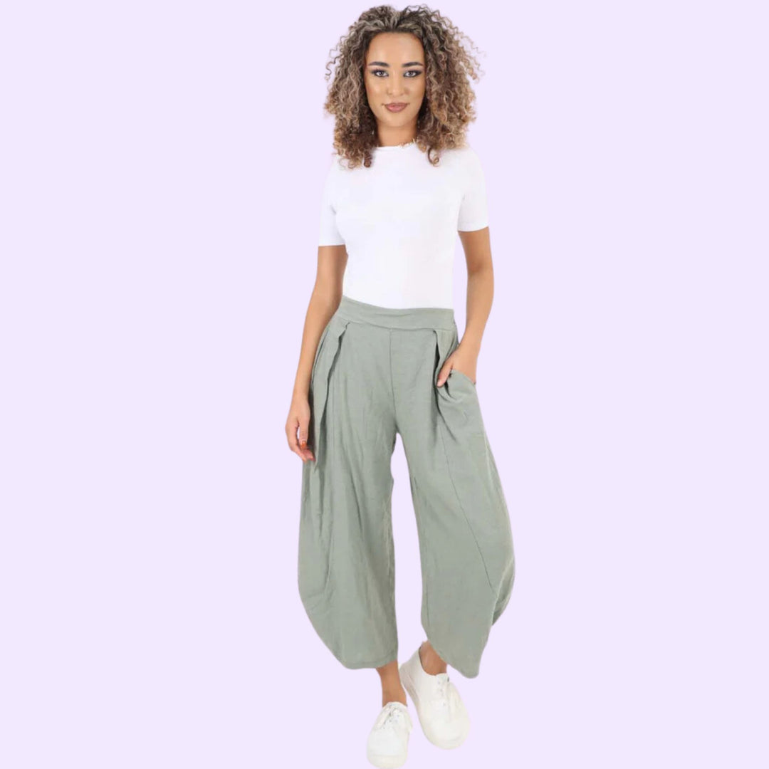 Italian Plain Layered 3/4 Linen Jogger