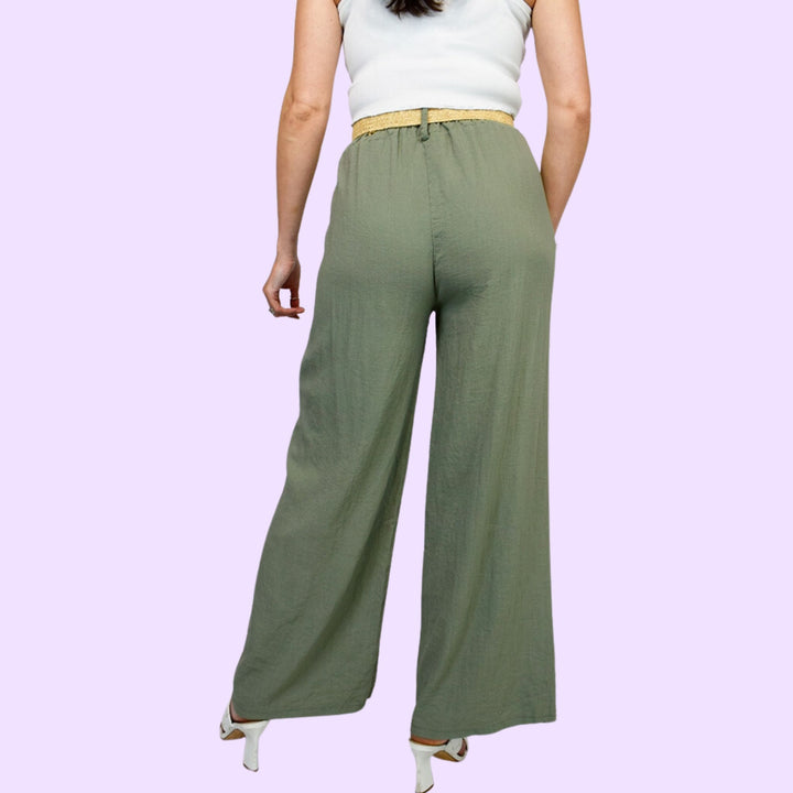 Wide Leg Cotton Belt Trouser