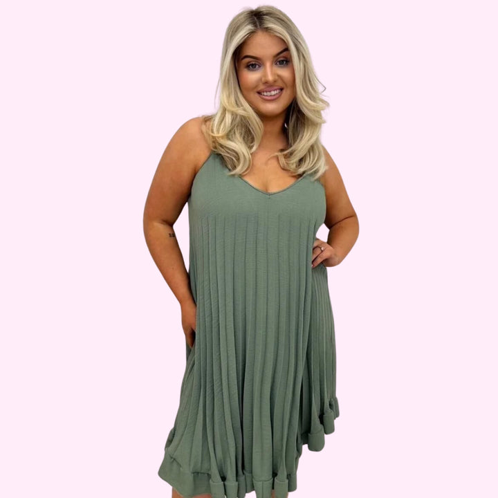 Pleated Frill Strappy Cami Dress