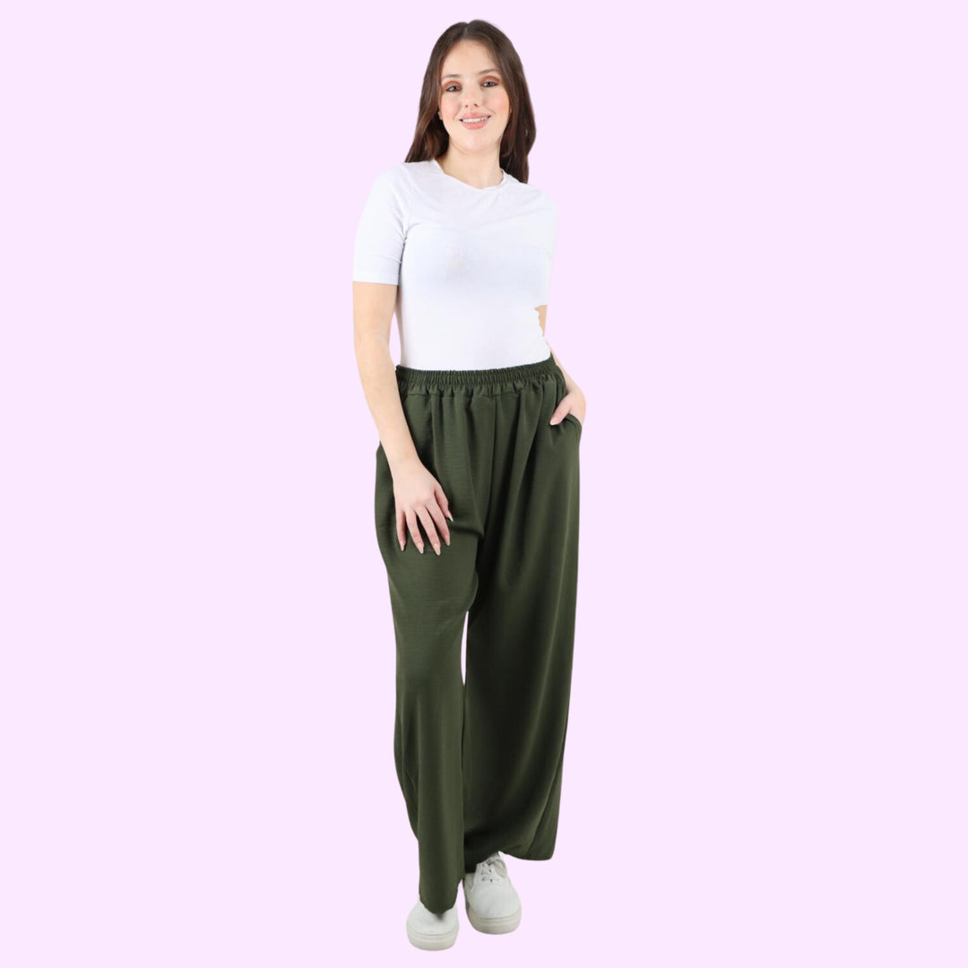 Italian Plain Elasticated Waist Side Pockets Cotton Trousers