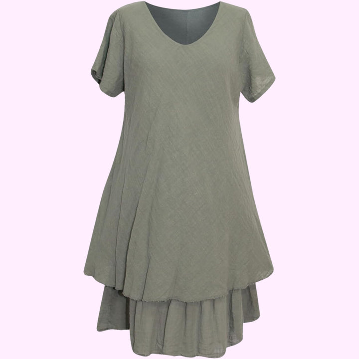 Short-Sleeved V-Neck Swing Dress