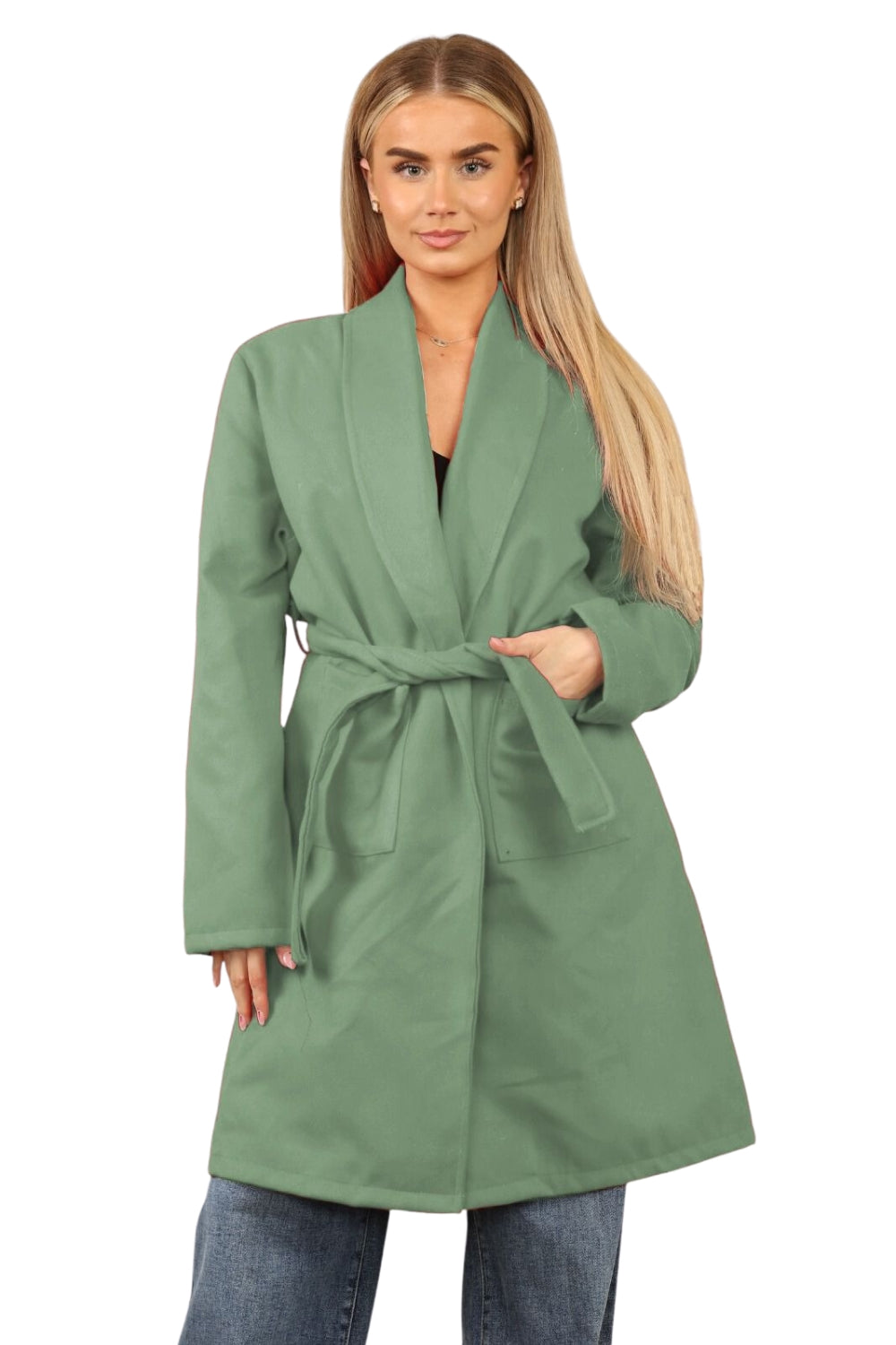 Italian Long Sleeves Front Pockets Belted Coat