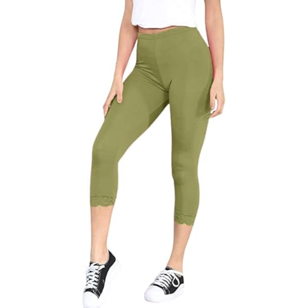 3/4 Cropped Capri Lace Trim Leggings