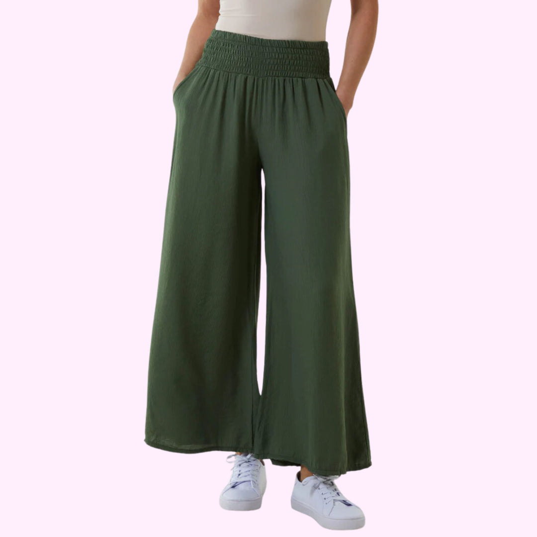 CRINKLE SHIRRED WAIST TROUSERS