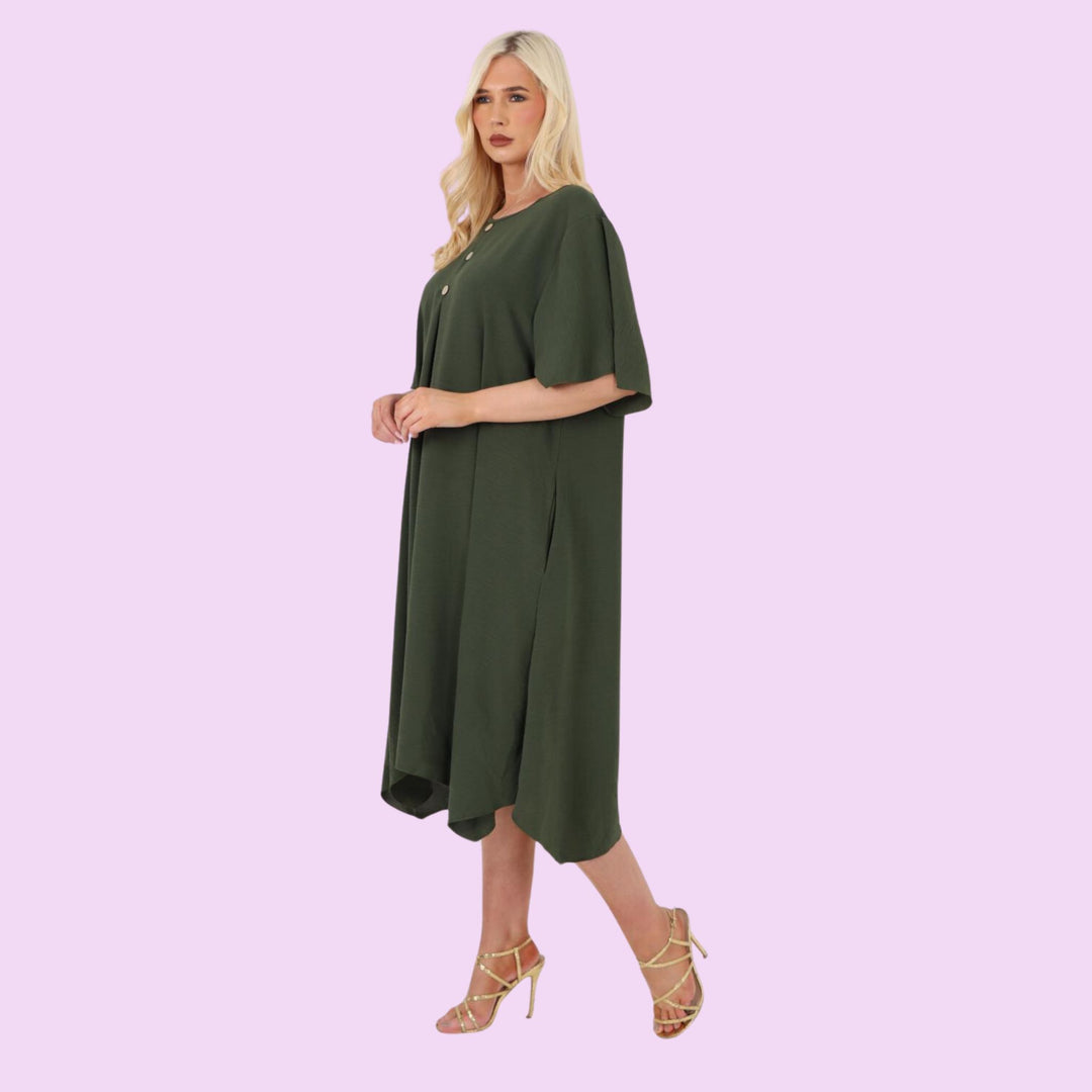 3 Button Round Neck Dress