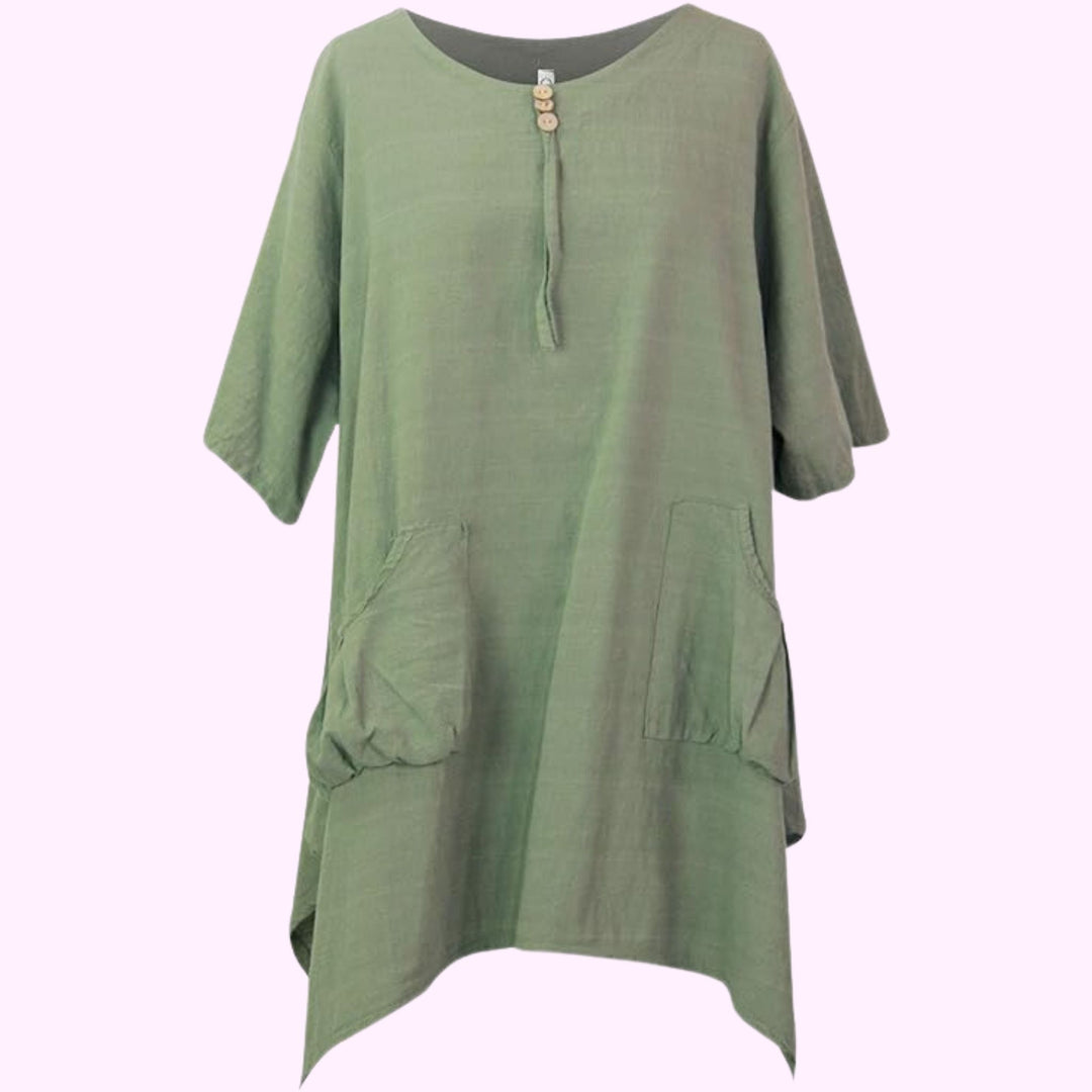 Italian 3 Button Plain Tunic Baggy Top