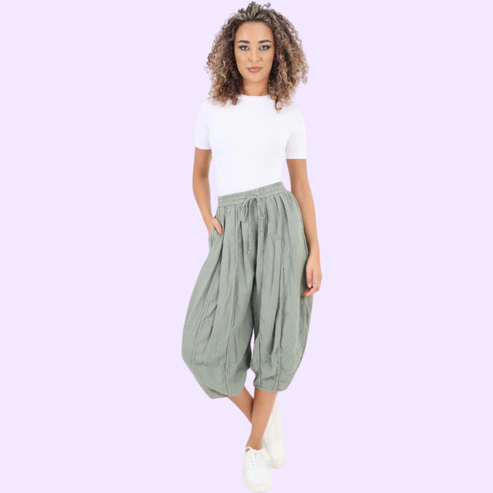 Italian Panelled 3/4 Length Linen Joggers