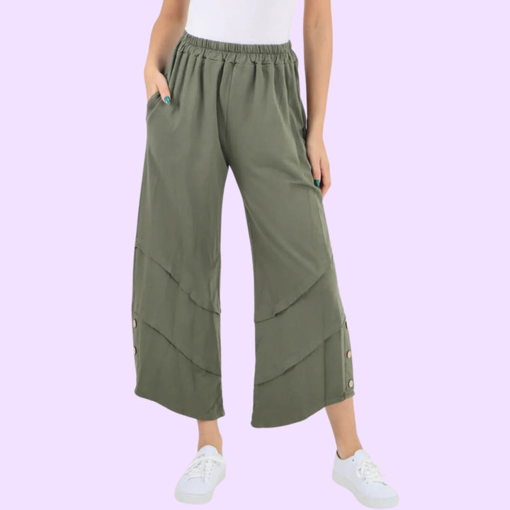 Plain Button Hem Pocket Trouser