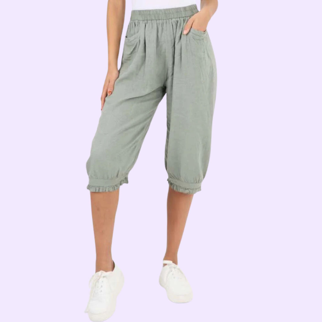 Italian Frill Hem 3/4 Linen Jogger