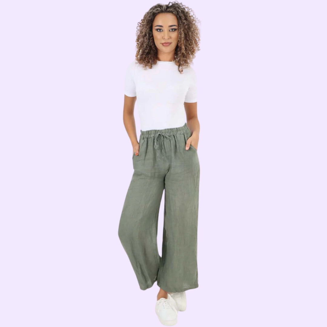 Italian Plain Linen Palazzo Trouser