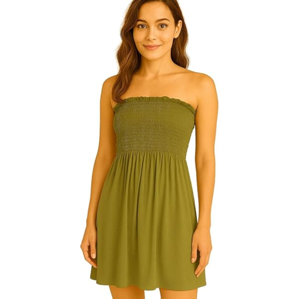 Women’s Plain Strapless Bandeau Midi Dress