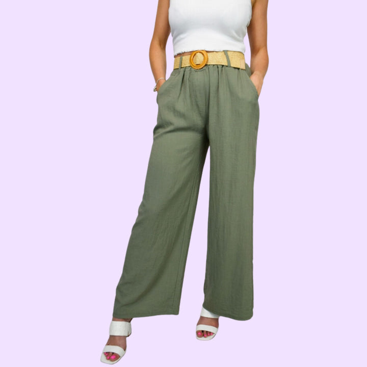 Wide Leg Cotton Belt Trouser