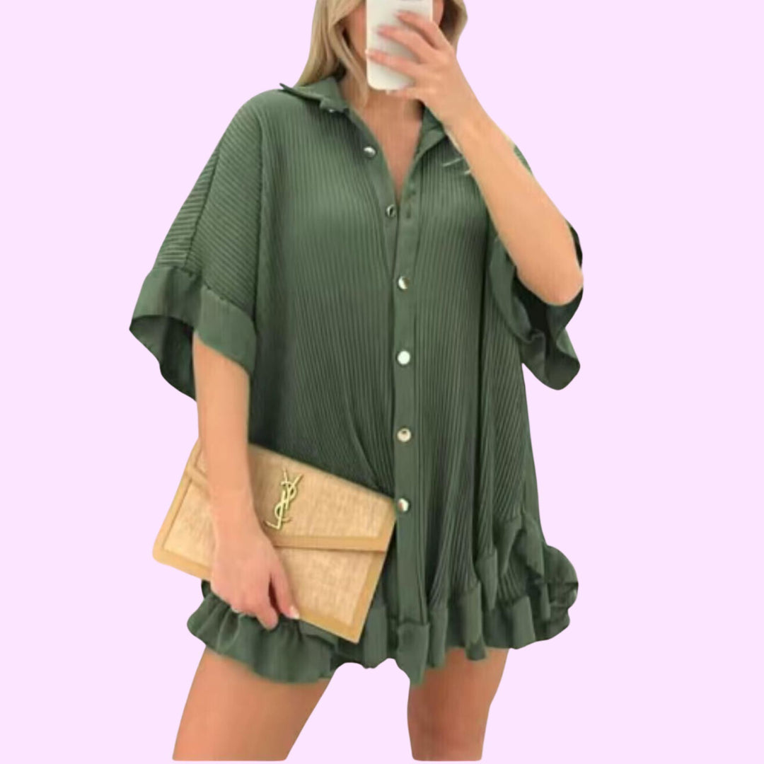 Pleated frill top and short set