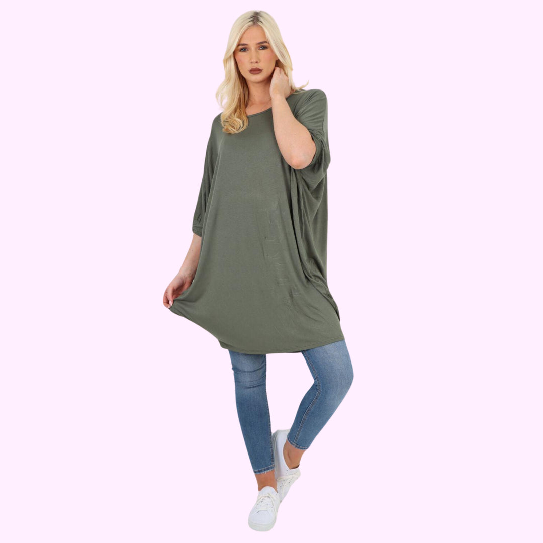 Italian Oversized Plain Batwing Sleeve Top