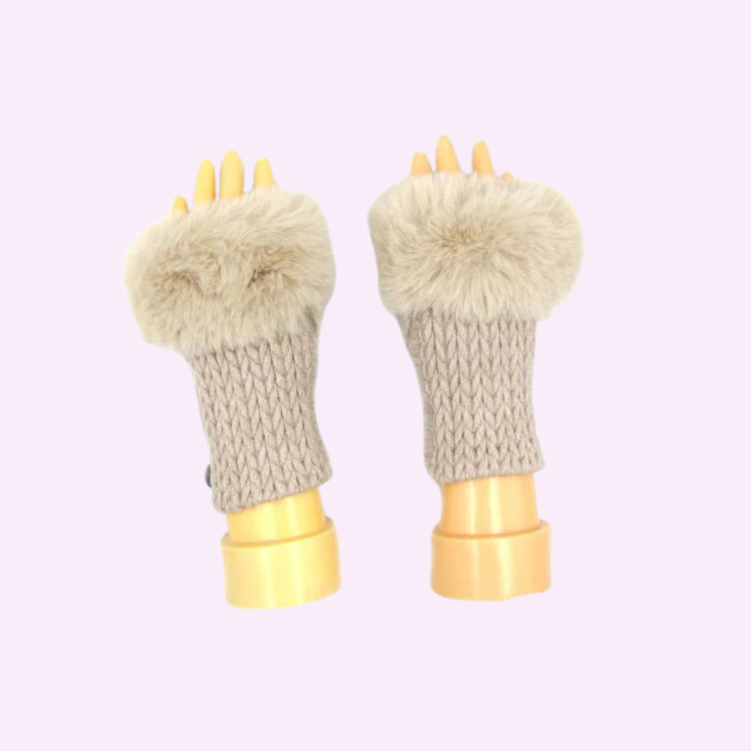 Stitch Knitted Pattern Fingerless Faux Fur Gloves