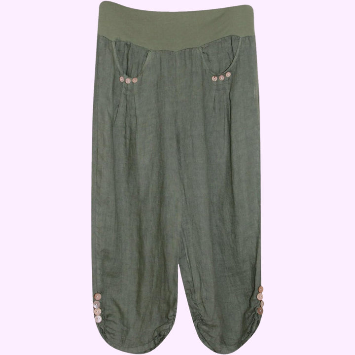 3/4 Length Cropped Linen Trousers