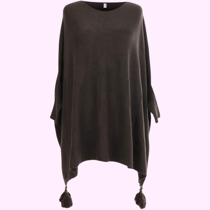 Italian Boxy Batwing Tassels Poncho