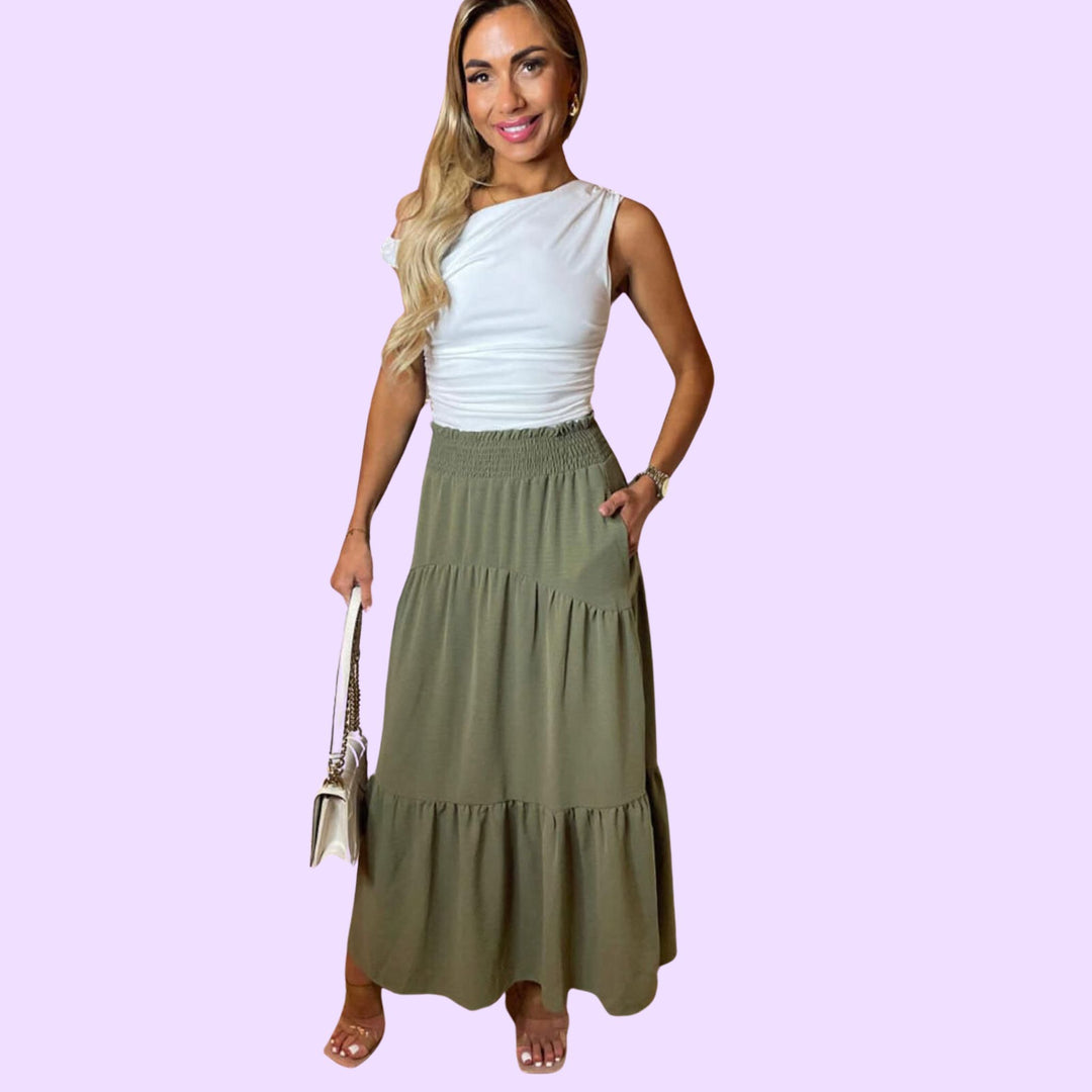 Shirred Waist Maxi Skirt