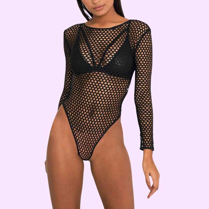 LADIES FISHNET LONG SLEEVE BODYSUIT