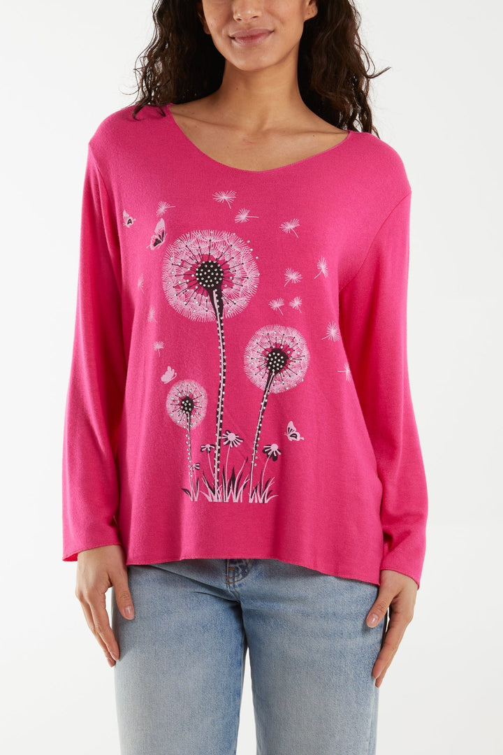 Diamante Dandelion Flower Fine Knit