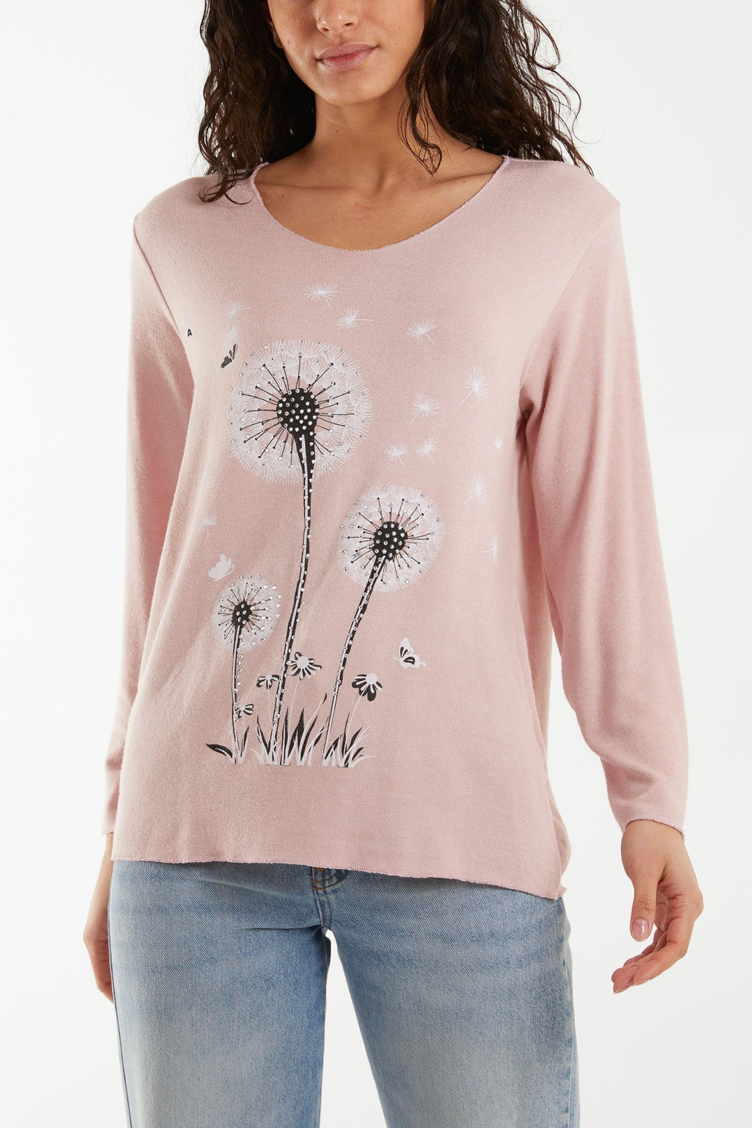 Diamante Dandelion Flower Fine Knit