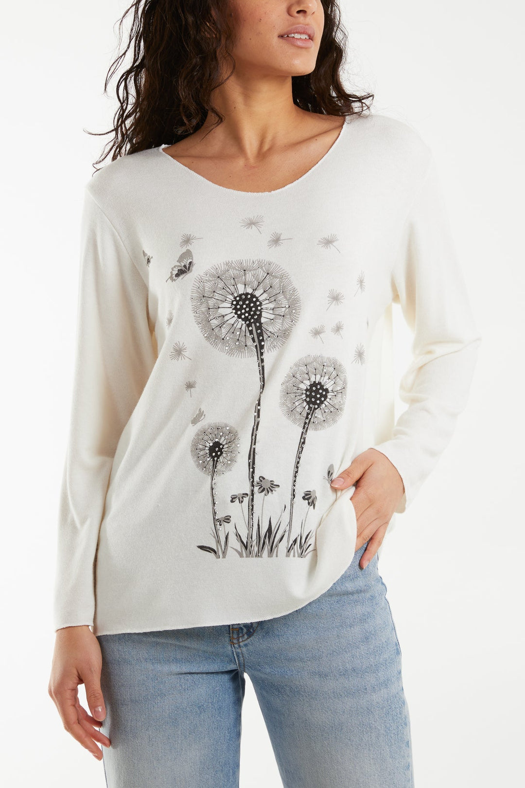 Diamante Dandelion Flower Fine Knit