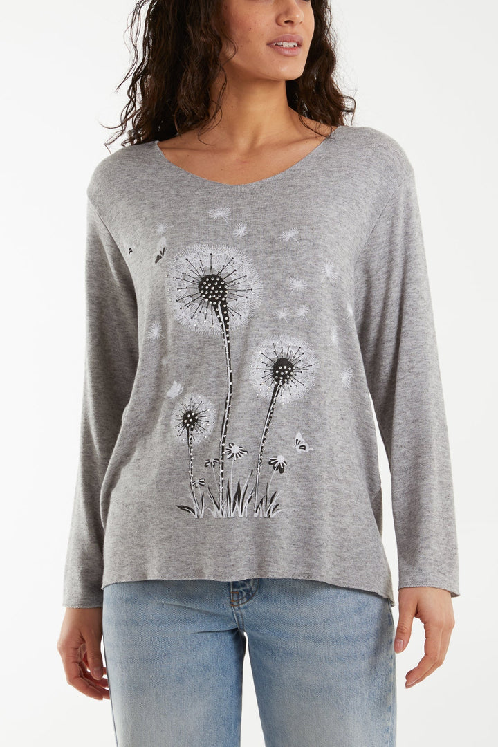 Diamante Dandelion Flower Fine Knit