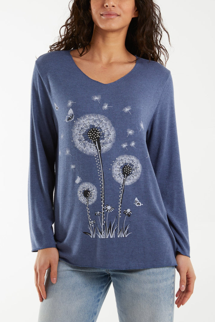 Diamante Dandelion Flower Fine Knit