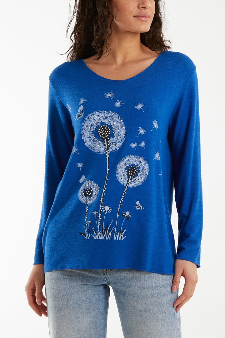 Diamante Dandelion Flower Fine Knit