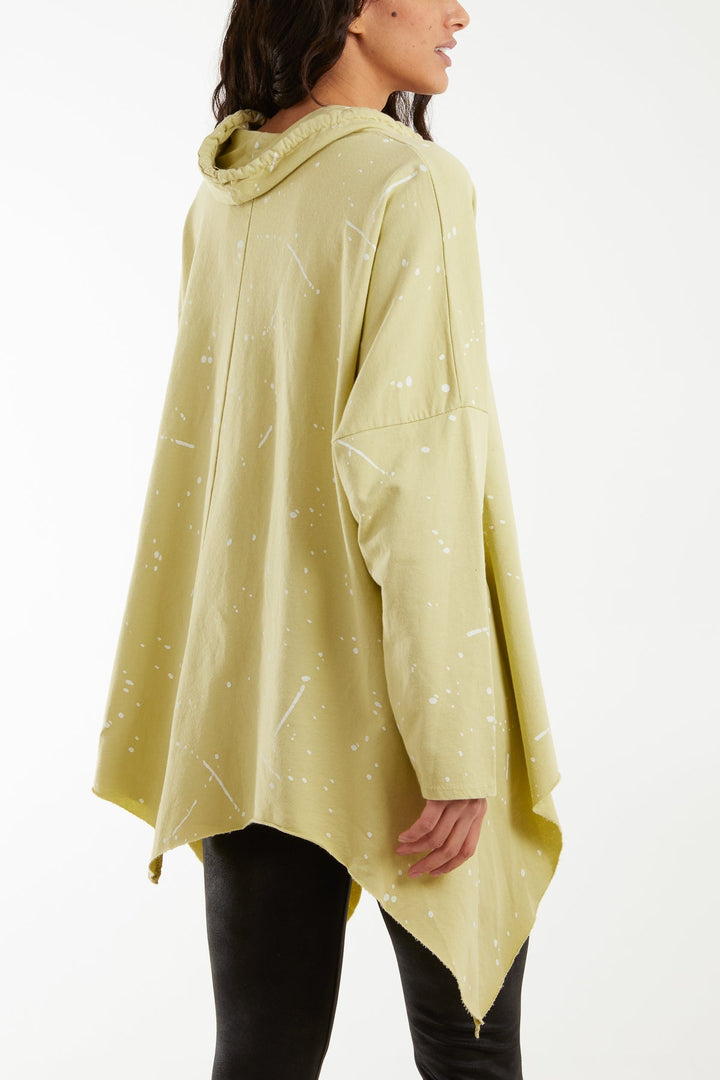 Paint Splatter Cowl Neck Hanky Hem Sweatshirt