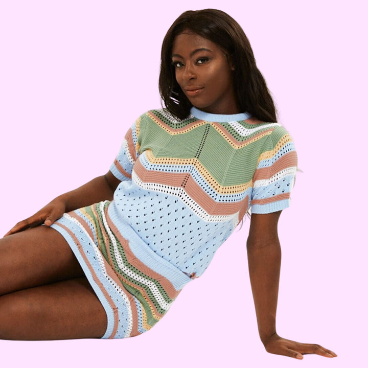 2Pcs Zig Zag Co-Ord Set Crop