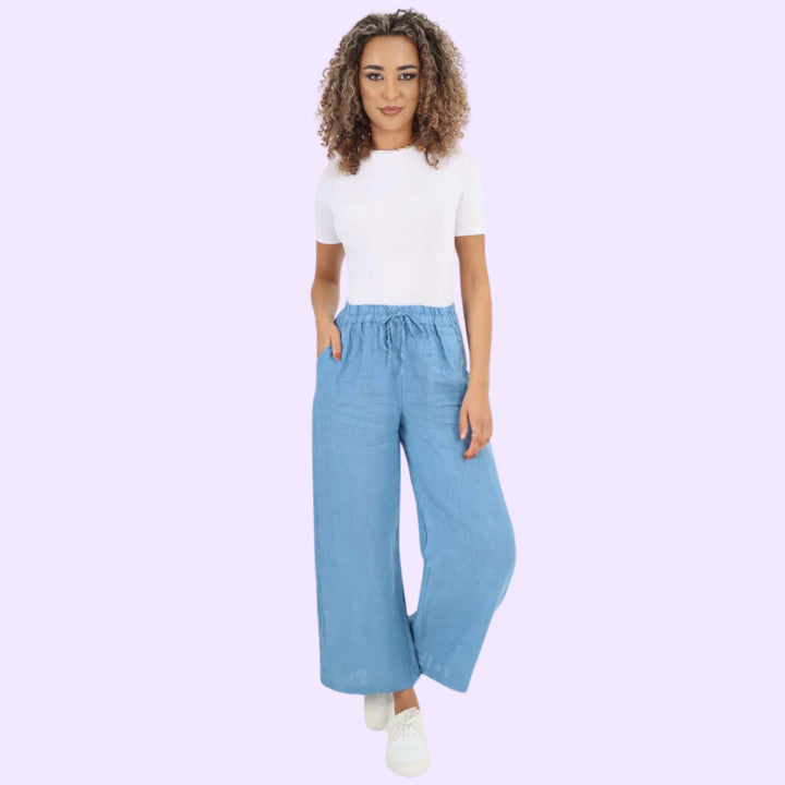 Italian Plain Linen Palazzo Trouser