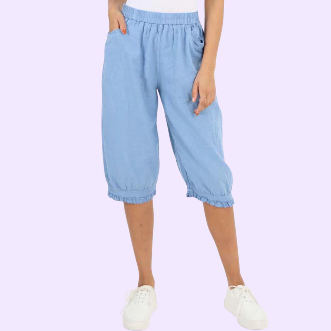 Italian Frill Hem 3/4 Linen Jogger