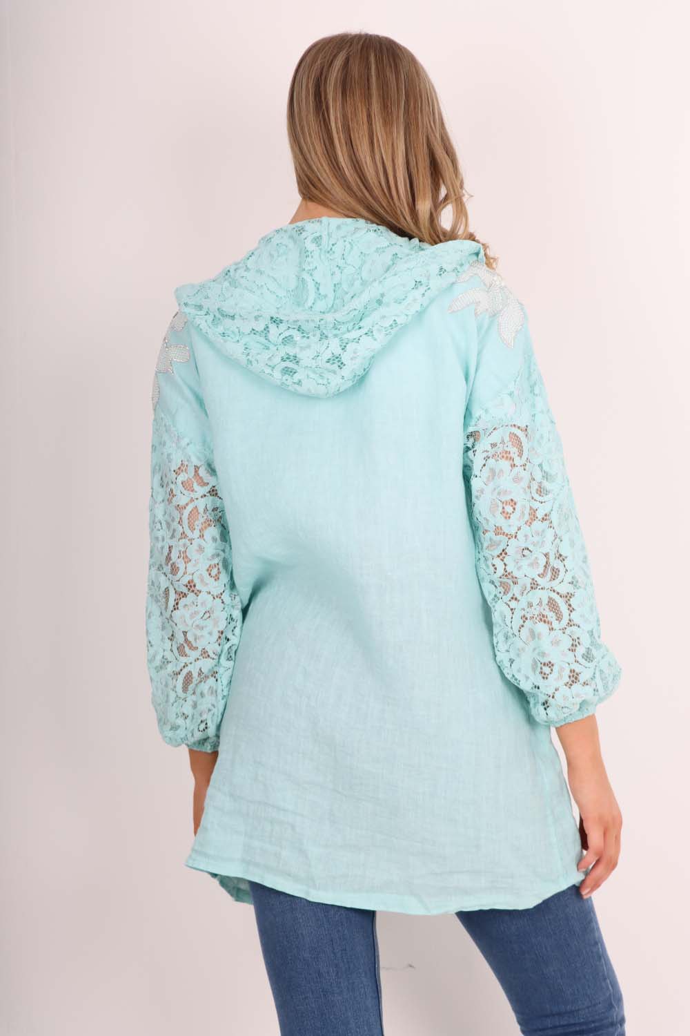 Italian Lace Sleeve Hooded Long Cardigan
