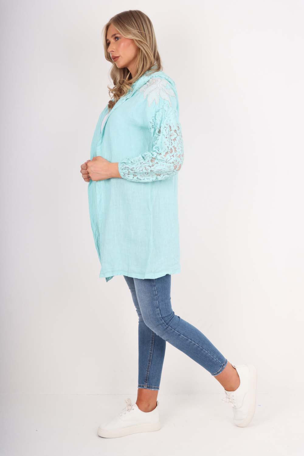 Italian Lace Sleeve Hooded Long Cardigan