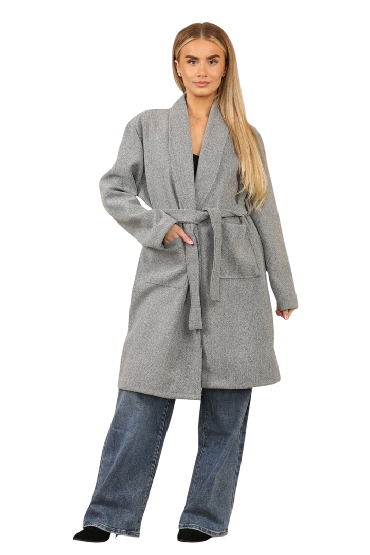 Italian Long Sleeves Front Pockets Belted Coat