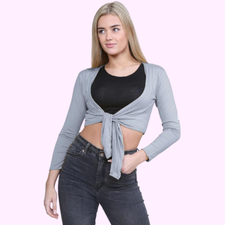 Long Sleeve Front Tie Crop Shrug