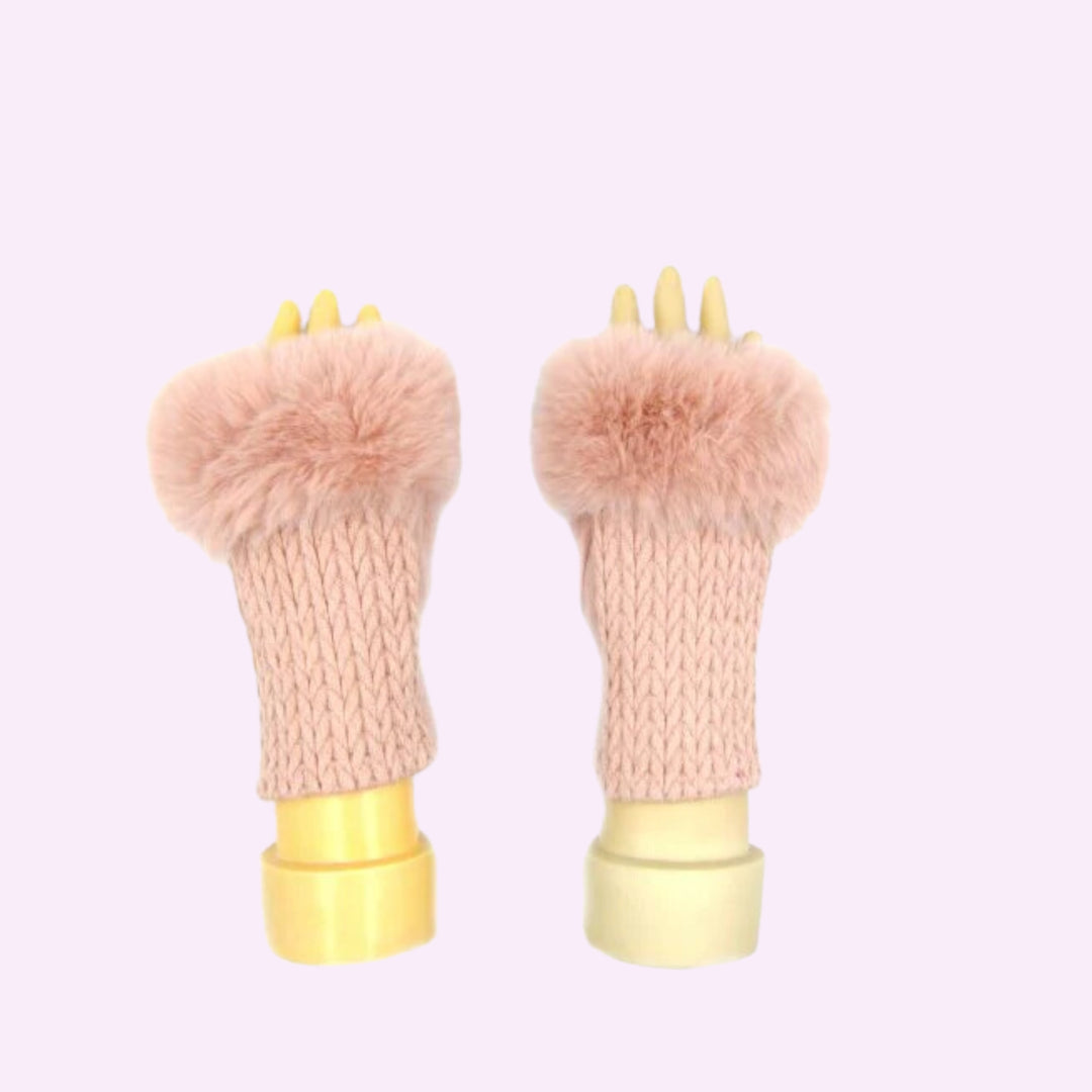 Stitch Knitted Pattern Fingerless Faux Fur Gloves