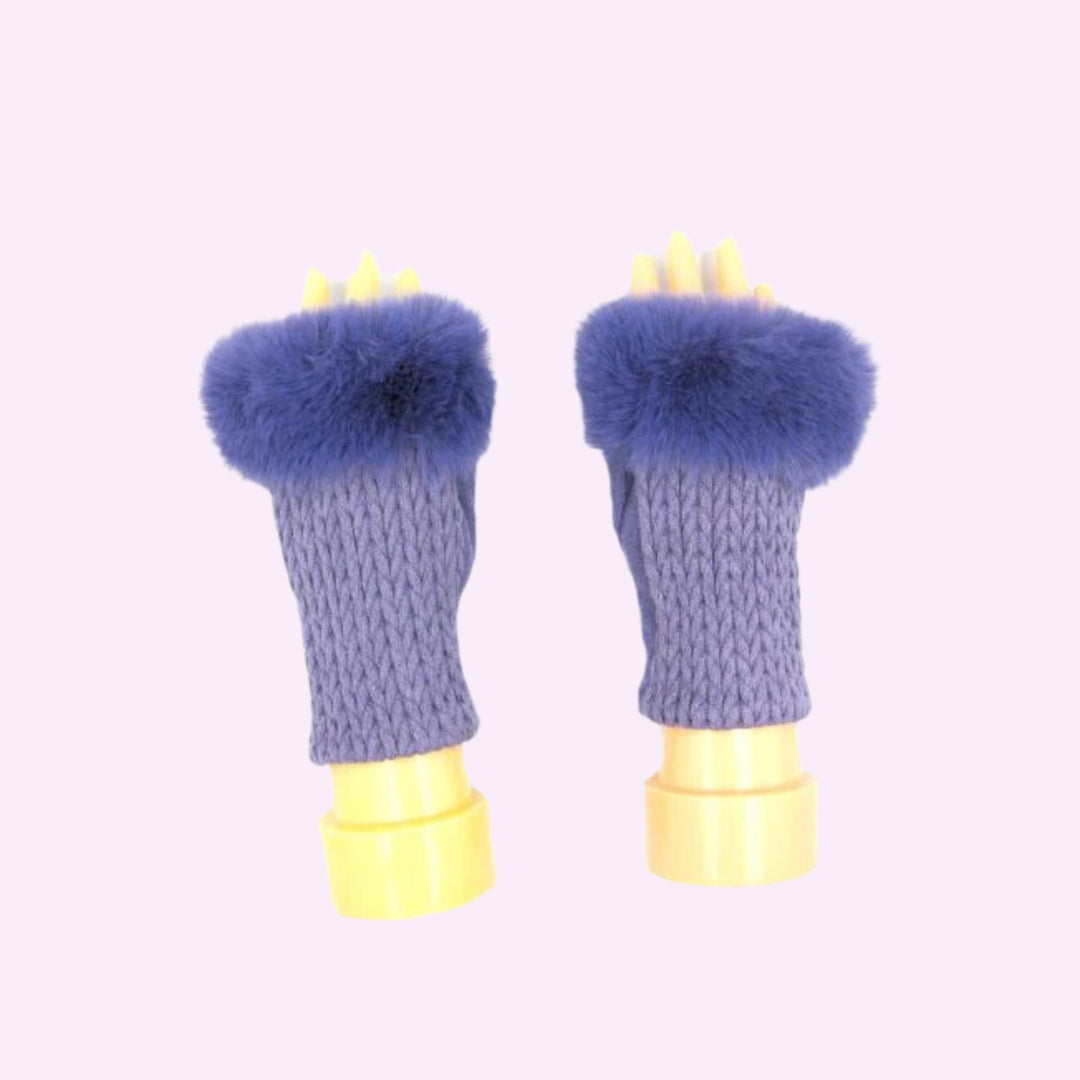 Stitch Knitted Pattern Fingerless Faux Fur Gloves