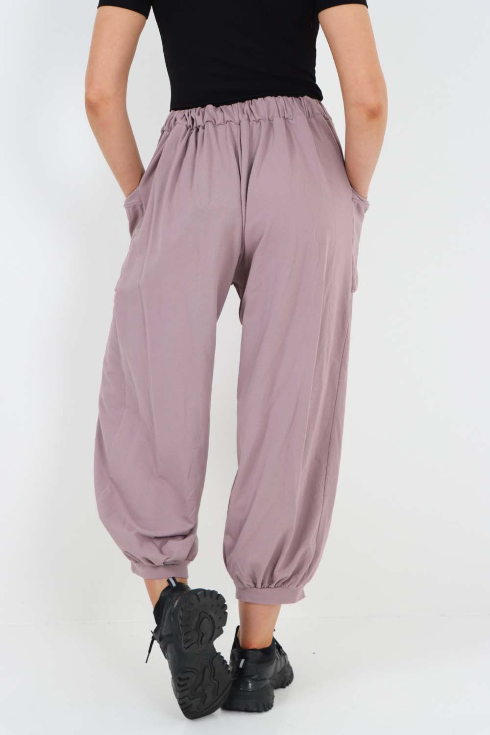 Italian Drawstring Cotton Harem Trousers With Side Pockets