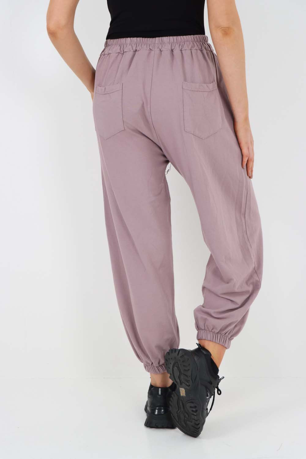 Italian Ruched Hem Cotton Trousers With Side Pockets