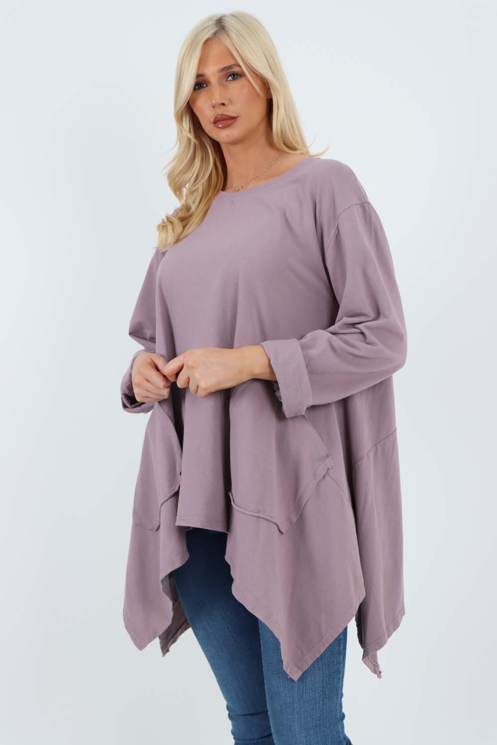 Italian Diagonal Pockets Cotton Tunic Top
