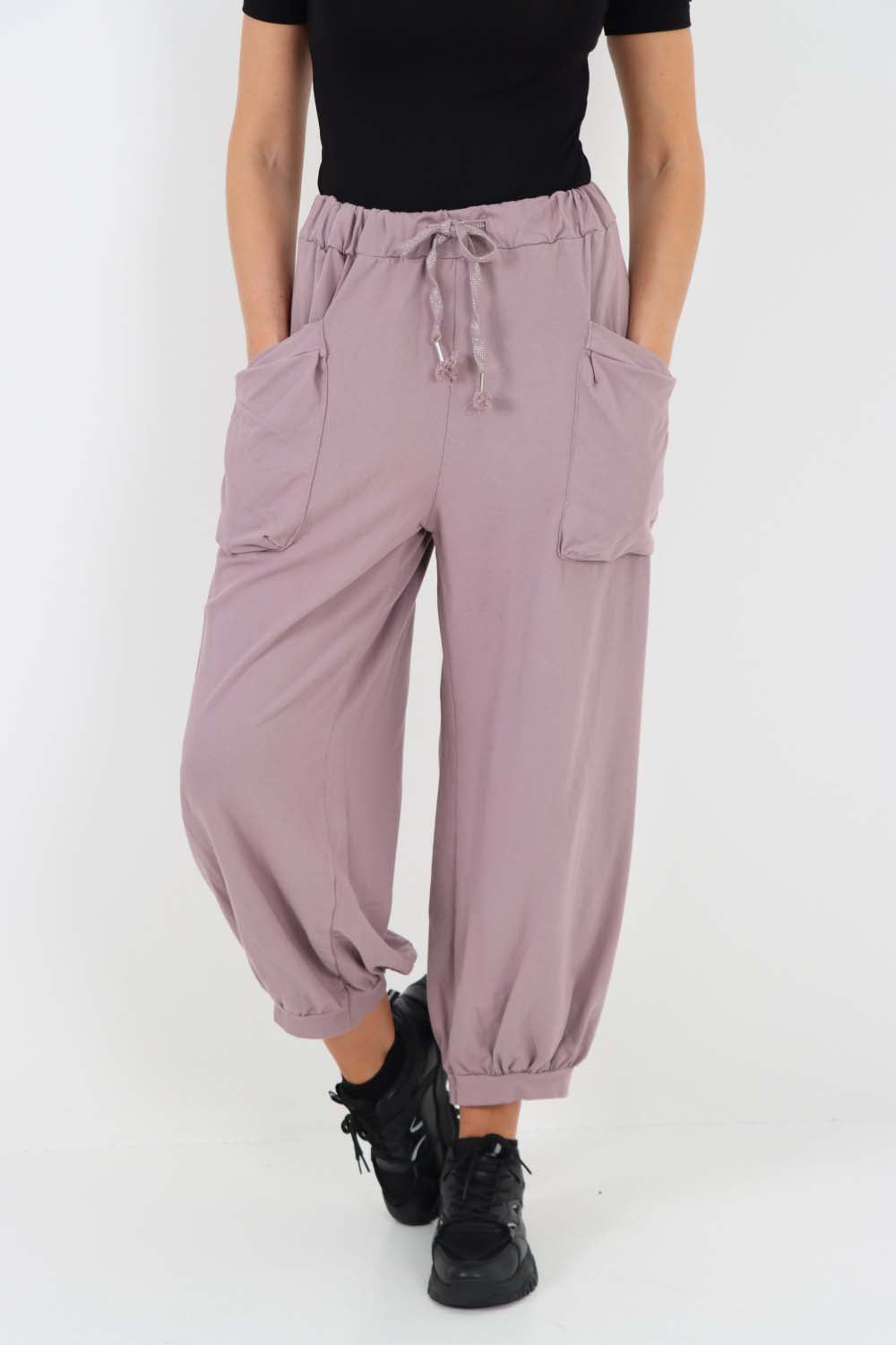Italian Drawstring Cotton Harem Trousers With Side Pockets
