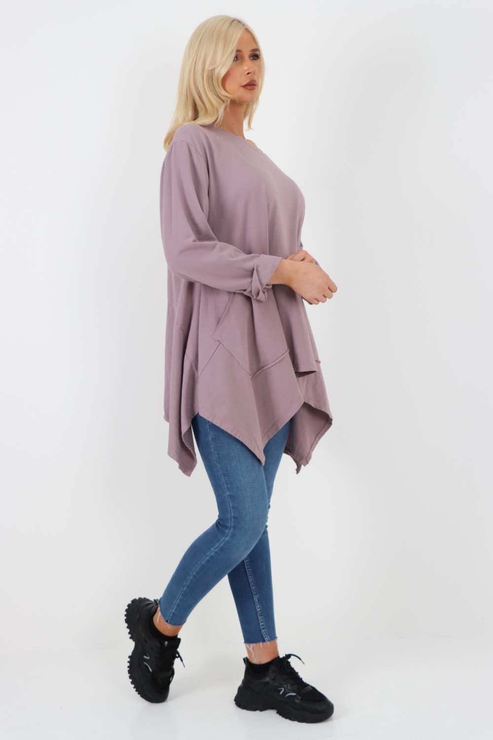 Italian Diagonal Pockets Cotton Tunic Top